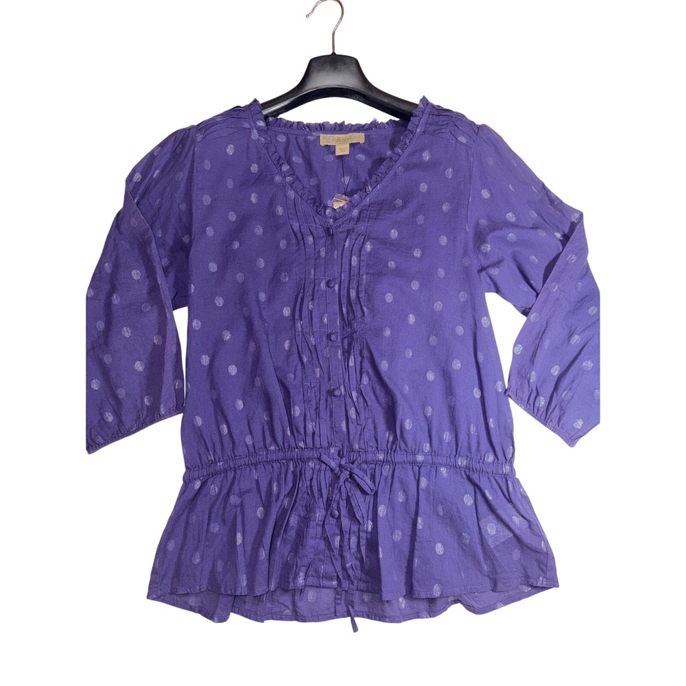 Nine West Vintage America Plum Royale Polka Dot Peplum Blouse Small NEW